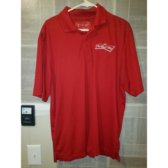 Budweiser Beer -The Bud Man-Red Short Sleeve Polo Shirt Size Extra Large XL - Picture 1 of 3